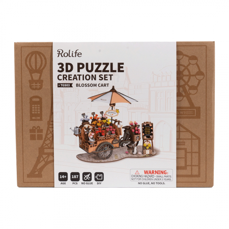 Puzzle 3D, din lemn, Carucior cu flori, 187 piese [7]