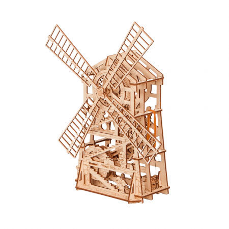 Puzzle 2&3D - Puzzle 3D mecanic, din lemn, Moara de vant, 131 piese