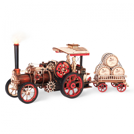 Puzzle mecanic 3D - Puzzle 3D, mecanic, din lemn, Motor cu abur (cu baterie), 469 piese