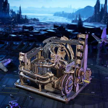 Puzzle 3D, mecanic, din lemn, Marble Spaceport, 472 piese [1]