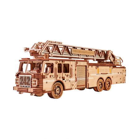 Puzzle 2&3D - Puzzle 3D, mecanic, din lemn, Camion de pompieri, 636 piese