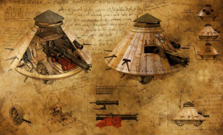 Puzzle 3D, mecanic, din lemn, Tancul lui Da Vinci, 55 piese [1]
