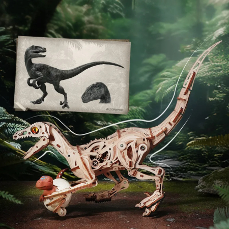 Puzzle 3D, mecanic, din lemn, Velociraptor, 191 piese [3]