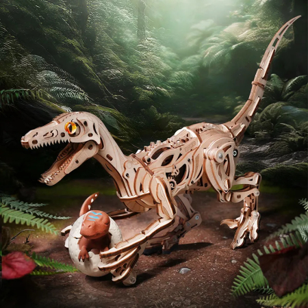 Puzzle 3D, mecanic, din lemn, Velociraptor, 191 piese [1]