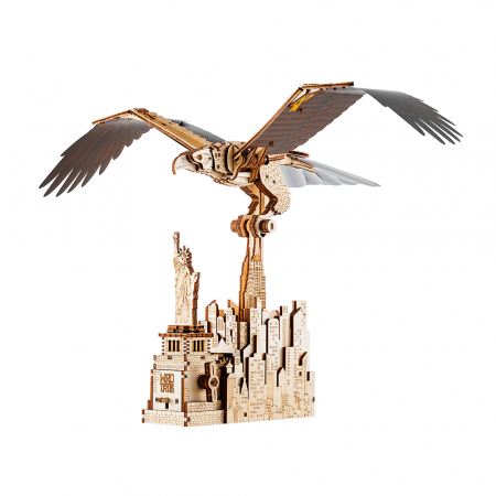 Puzzle 2&3D - Puzzle 3D mecanic, din lemn, Vulturul libertatii, 308 piese