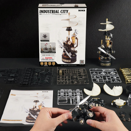 Puzzle 3D mecanic, din metal si plastic, Elicopterul lui Da Vinci, 154 piese [7]