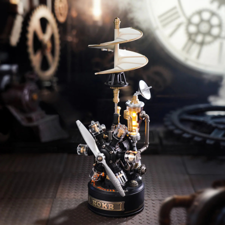 Puzzle 3D mecanic, din metal si plastic, Elicopterul lui Da Vinci, 154 piese [4]