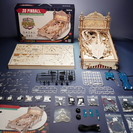 Puzzle 3D mecanic, din lemn, Masa de pinball, 482 piese [2]