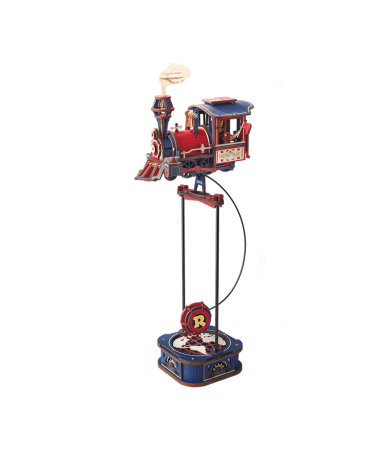 Puzzle mecanic 3D - Puzzle 3D, pendul mecanic, Locomotiva rosie, 223 piese