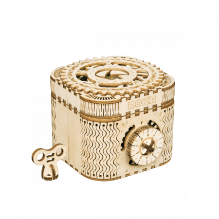 Puzzle mecanic 3D - Puzzle 3D Treasure Box, Lemn, 123 piese