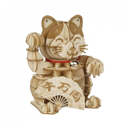 Puzzle 3D din lemn, Pisica prosperitatii, 72 piese [0]