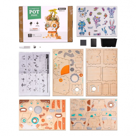 Puzzle 3D din lemn, Ghiveci - catelus, 58 piese [6]