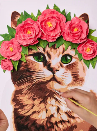 Pictura senzoriala 3D - Set 2-in-1 pictura pe numere si pictura senzoriala 3D cu argila usoara, Pisica cu coronita, 30x40 cm