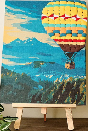 Pictura senzoriala 3D - Set 2-in-1 pictura pe numere si pictura senzoriala 3D cu argila usoara, Zbor cu balonul, 30x40 cm