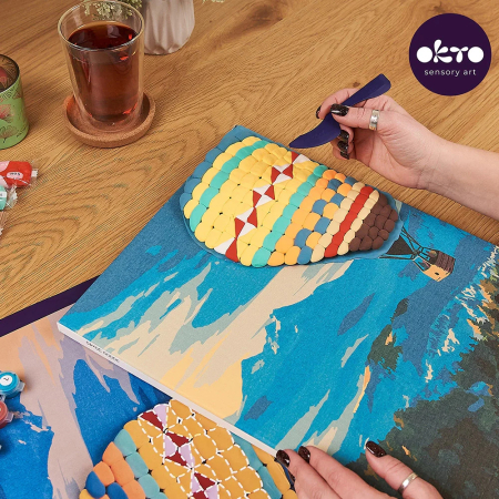 Set 2-in-1 pictura pe numere si pictura senzoriala 3D cu argila usoara, Zbor cu balonul, 30x40 cm [5]