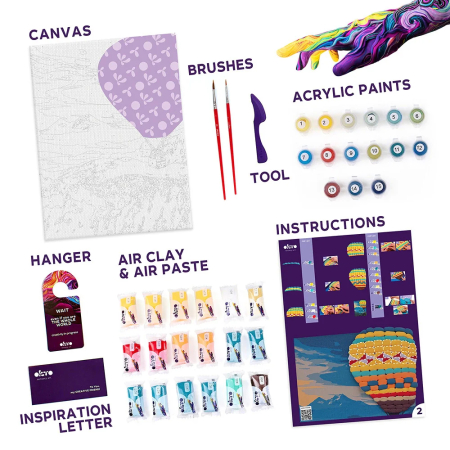 Set 2-in-1 pictura pe numere si pictura senzoriala 3D cu argila usoara, Zbor cu balonul, 30x40 cm [6]