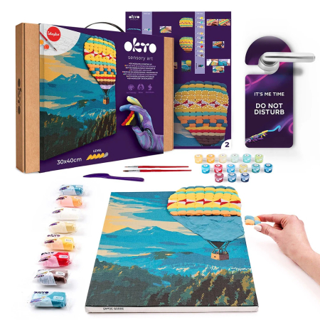 Set 2-in-1 pictura pe numere si pictura senzoriala 3D cu argila usoara, Zbor cu balonul, 30x40 cm [2]