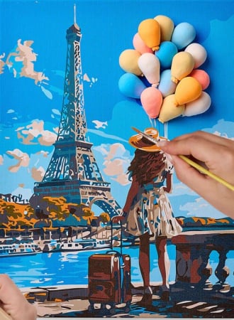 Pictura senzoriala 3D - Set 2-in-1 pictura pe numere si pictura senzoriala 3D cu argila usoara, Salutari din Paris, 30x40 cm