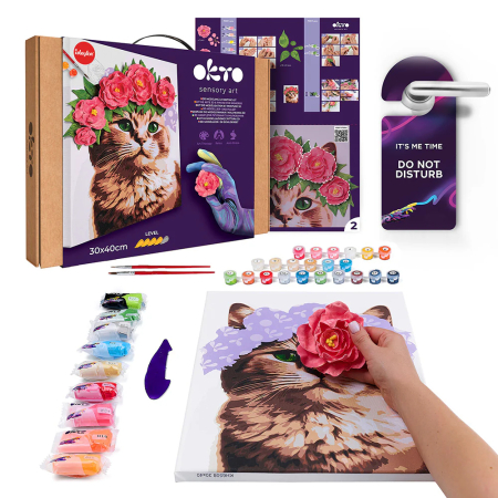 Set 2-in-1 pictura pe numere si pictura senzoriala 3D cu argila usoara, Pisica cu coronita, 30x40 cm [2]