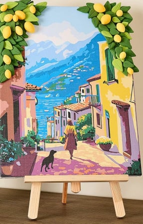 Pictura senzoriala 3D - Set 2-in-1 pictura pe numere si pictura senzoriala 3D cu argila usoara, Weekend cu lamai, 30x40 cm