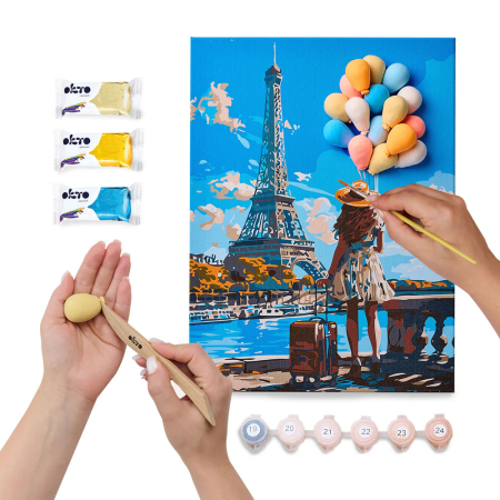 Set 2-in-1 pictura pe numere si pictura senzoriala 3D cu argila usoara, Salutari din Paris, 30x40 cm [7]