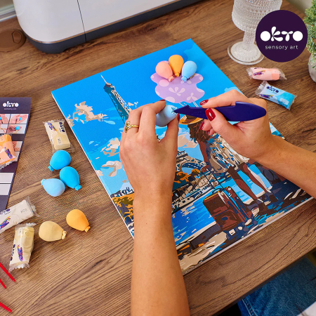 Set 2-in-1 pictura pe numere si pictura senzoriala 3D cu argila usoara, Salutari din Paris, 30x40 cm [8]