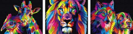 Set 3 picturi pe numere, cu sasiu, Animale colorate, 40 x 150 cm [0]
