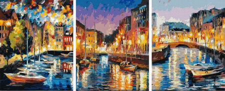 Set 3 picturi pe numere, cu sasiu, Canale Venetiene, 50x120 cm