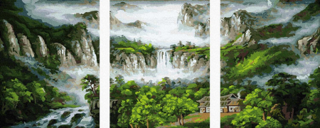Set 3 picturi pe numere, Cascada in munti, 50 x 120 cm [0]