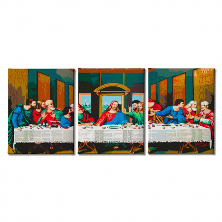 Picturi pe numere - Set 3 picturi pe numere, cu sasiu, Cina cea de taina - da Vinci, 120x50 cm
