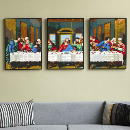 Set 3 picturi pe numere, cu sasiu, Cina cea de taina - da Vinci, 120x50 cm [1]