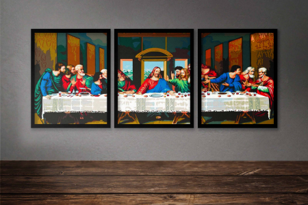 Set 3 picturi pe numere, cu sasiu, Cina cea de taina - da Vinci, 120x50 cm [2]