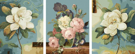Set 3 picturi pe numere, cu sasiu, Pastel floral, 50x120 cm [0]