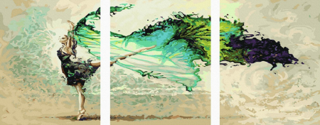 Set 3 picturi pe numere, cu sasiu, Dansul apei, 50 x 120 cm