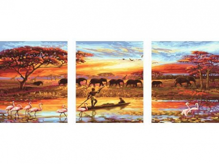 Triptice si dimensiuni mari - Set 3 picturi pe numere, cu sasiu, Comori africane, 50x120