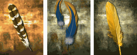 Triptice si dimensiuni mari - Set 3 picturi pe numere, cu sasiu, Pene, 50 x 120 cm