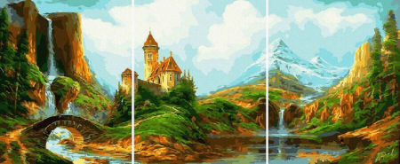Triptice si dimensiuni mari - Set 3 picturi pe numere, cu sasiu, Taramul povestilor, 50x120 cm
