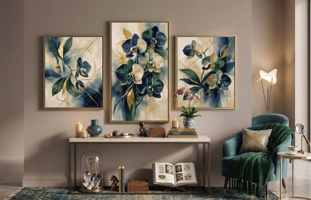 Set 3 picturi pe numere, cu sasiu, Orhideele din Kinabalu - culori metalizate, 70x120 cm [1]