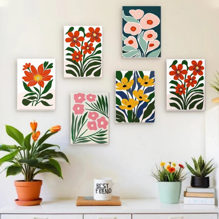 Set 6 mini-picturi pe numere, cu sasiu, Motive florale colorate, 15x20cm [1]