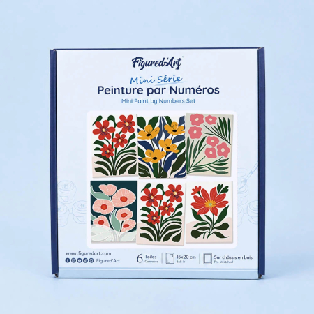 Set 6 mini-picturi pe numere, cu sasiu, Motive florale colorate, 15x20cm [5]