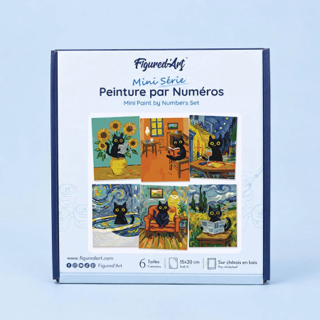 Set 6 mini-picturi pe numere, cu sasiu, Pisica van Gogh, 15x20 cm [5]