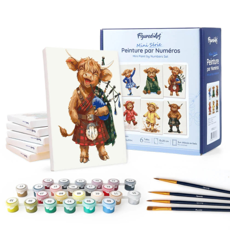 Set 6 mini-picturi pe numere, cu sasiu, Prietenii de la ferma din Scotia, 15x20cm [2]