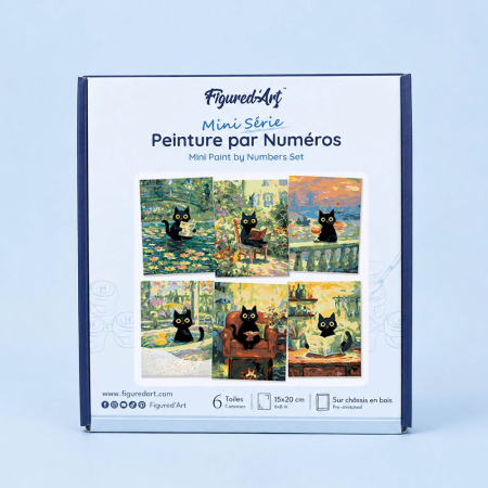 Set 6 mini-picturi pe numere, cu sasiu, Pisica Monet, 15x20cm [5]