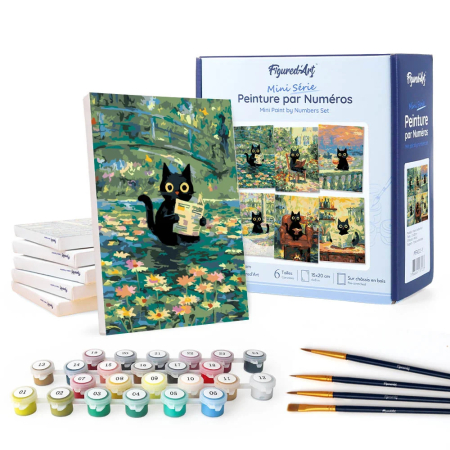 Set 6 mini-picturi pe numere, cu sasiu, Pisica Monet, 15x20cm [2]