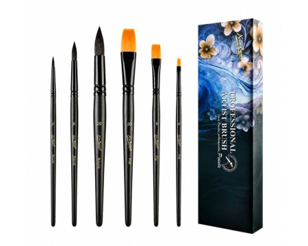 ACCESORII - Set 6 pensule pentru culori acrilice si acuarele, negru