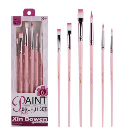 ACCESORII - Set 6 pensule pentru culori acrilice si acuarele, roz
