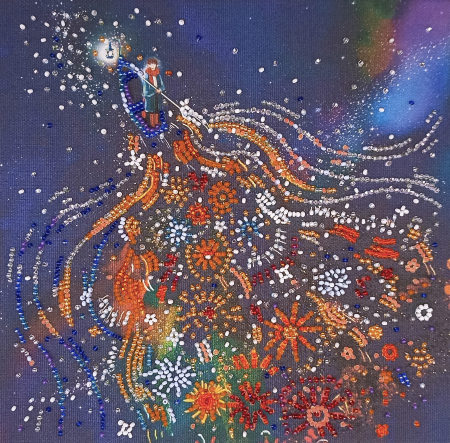 Broderii cu margele - Set broderie cu margele cusute, Micul print, 20x20 cm