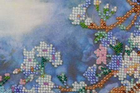 Set broderie cu margele cusute, Ramura inflorita, 36x27 cm [4]
