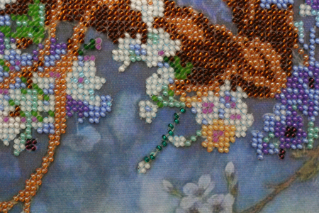 Set broderie cu margele cusute, Ramura inflorita, 36x27 cm [2]