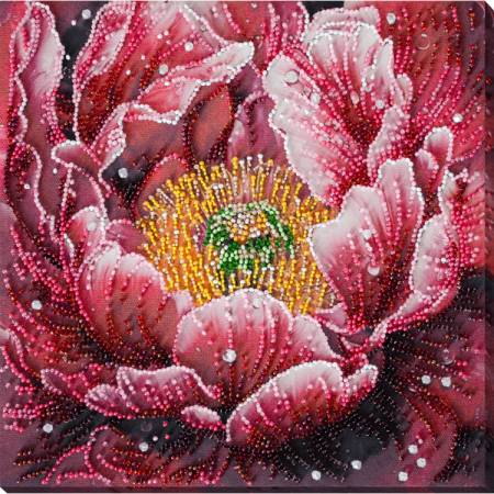 Broderii cu margele - Set broderie cu margele cusute, Sarutul picaturilor de roua, 23x23 cm